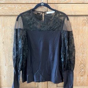 Anne Fontaine ABYGAEL long sleeve jersey top with peekaboo lace